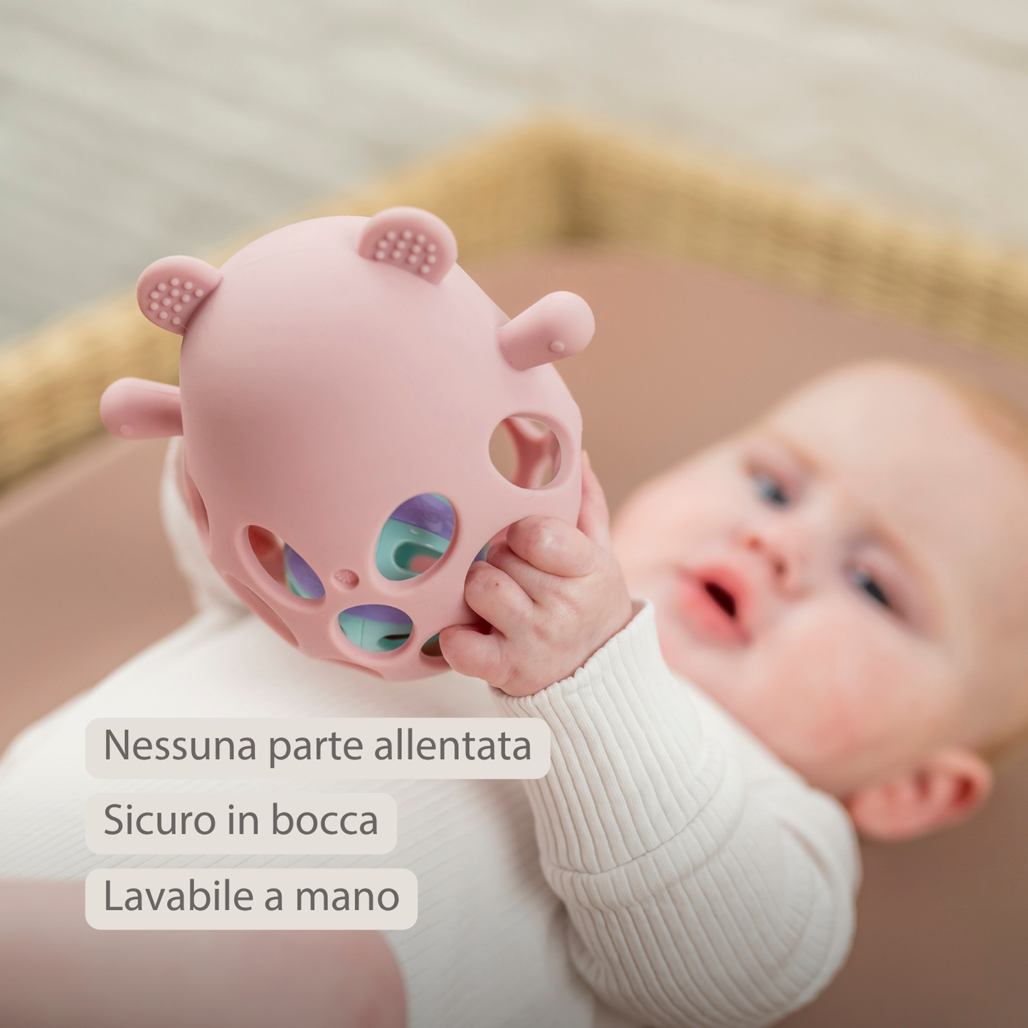 NATTOU Massaggiagengive Sonaglio con Palla Orso SILICONE - rosa