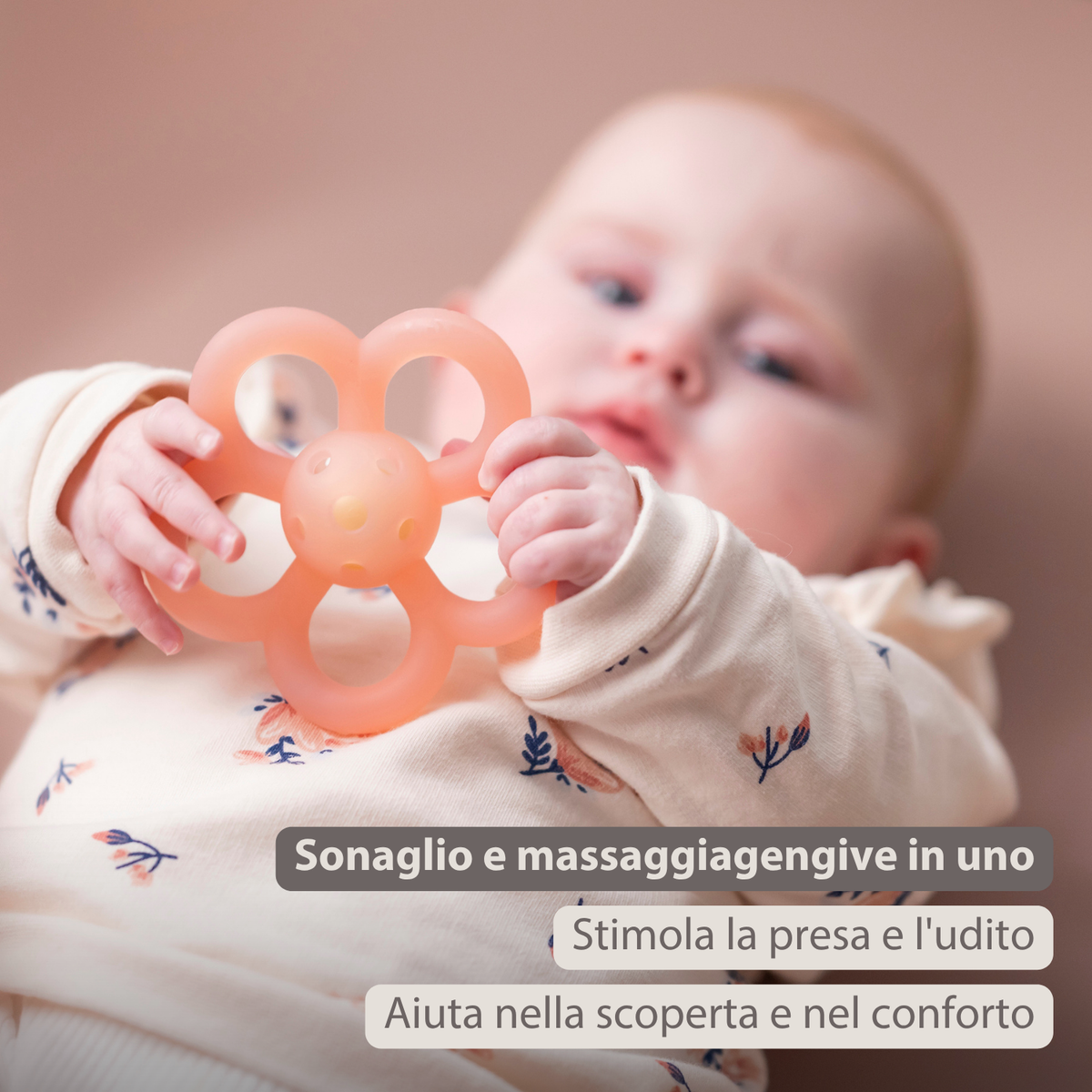 NATTOU Massaggiagengive  Sonaglio in silicone a forma di fiore - 10 cm - Rosa