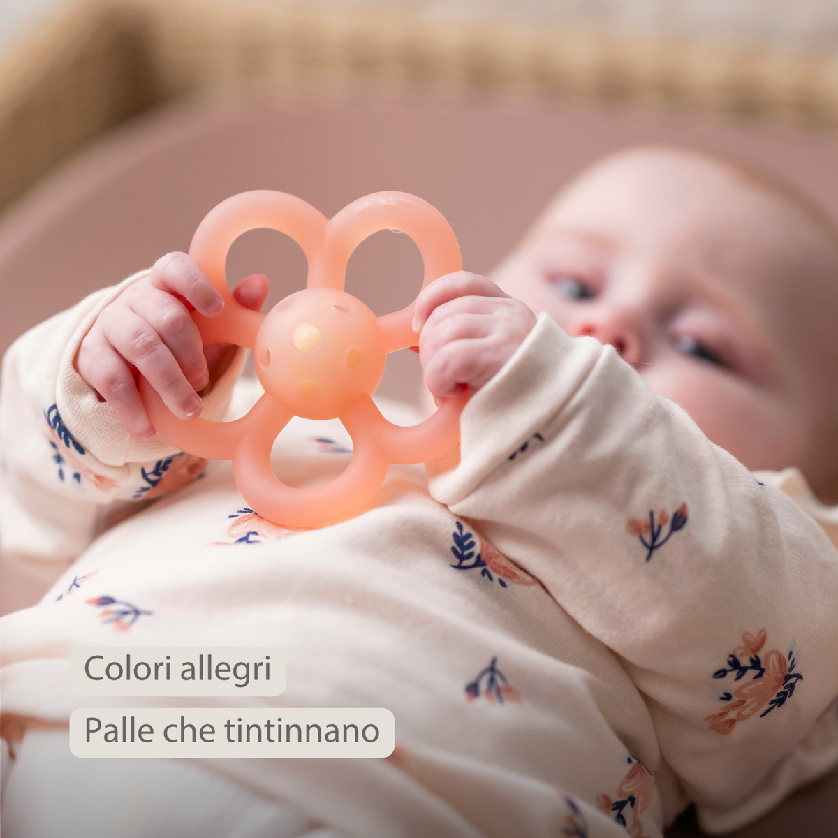 NATTOU Massaggiagengive  Sonaglio in silicone a forma di fiore - 10 cm - Rosa