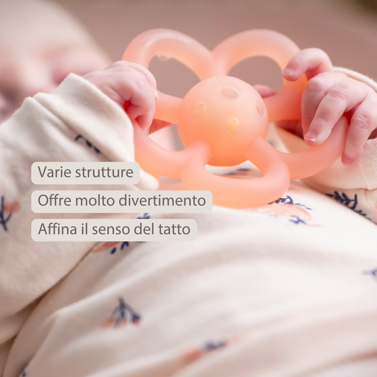 NATTOU Massaggiagengive  Sonaglio in silicone a forma di fiore - 10 cm - Rosa