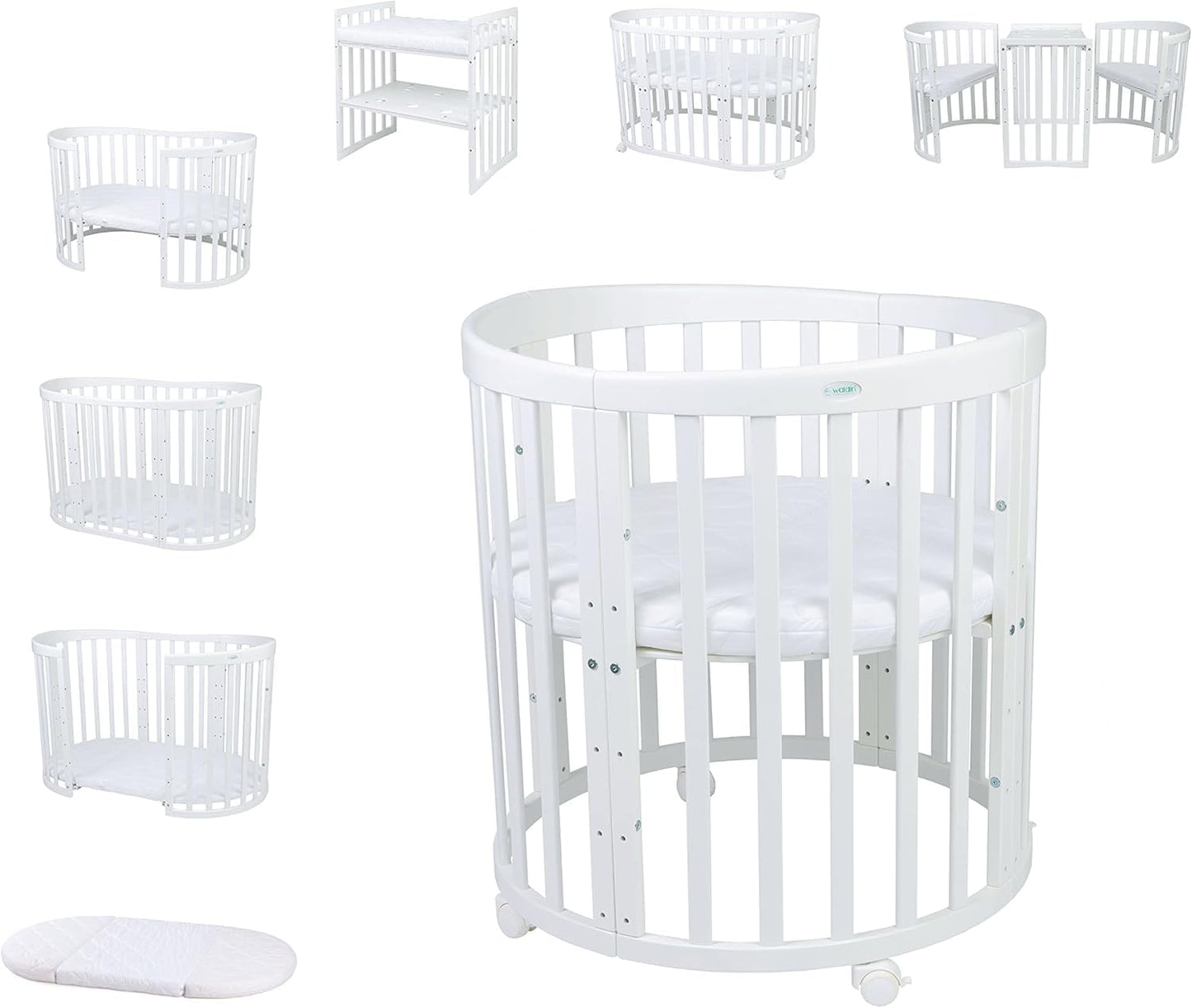 WALDIN - Culla EVOLUTIVA 7 in 1 con materassi - bianco