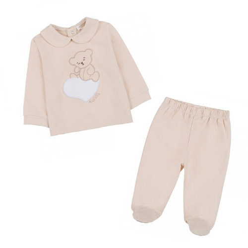 Nanan - Tutina due pezzi caldo cotone Orso su cuore Beige