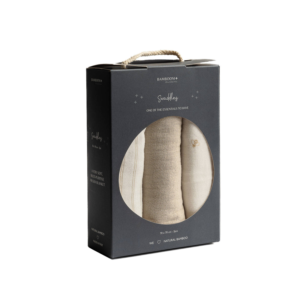 BAMBOOM Swaddle Muslin Medium multi-uso 70x70cm 3-Pack - 930 - STRIPES 350