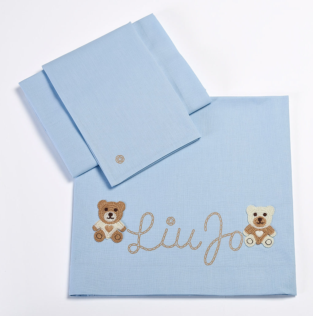 LIUJO Set Lenzuola 3pz Carrozzina BEAR LJ - BL635C.68 azzurro