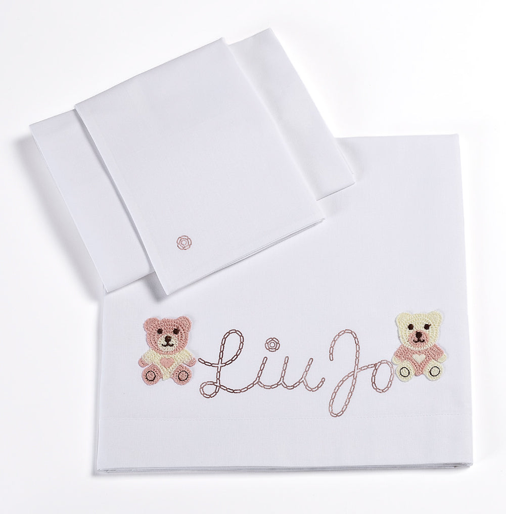 LIUJO Set Lenzuola 3pz Carrozzina BEAR LJ - BL635C.270 bianco rosa