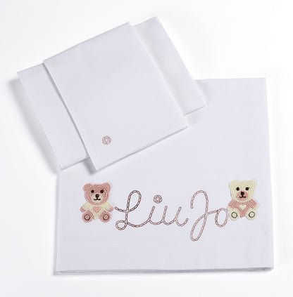 LIUJO Set Lenzuola 3pz Carrozzina BEAR LJ - BL635C.270 bianco rosa