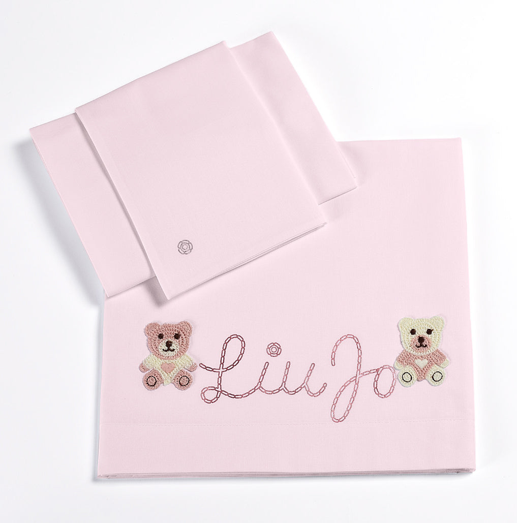 LIUJO Set Lenzuola 3pz Carrozzina BEAR LJ - BL635C.90 rosa