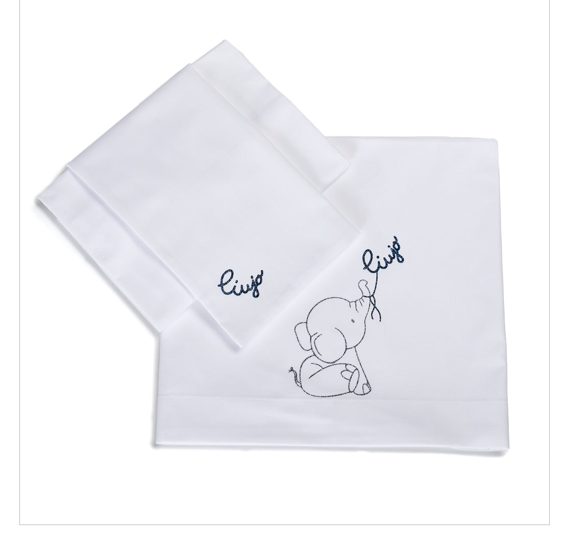 LIUJO Set Lenzuola 3pz Carrozzina ELEFANTINO - bianco azzurro