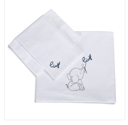 LIUJO Set Lenzuola 3pz Carrozzina ELEFANTINO - bianco azzurro