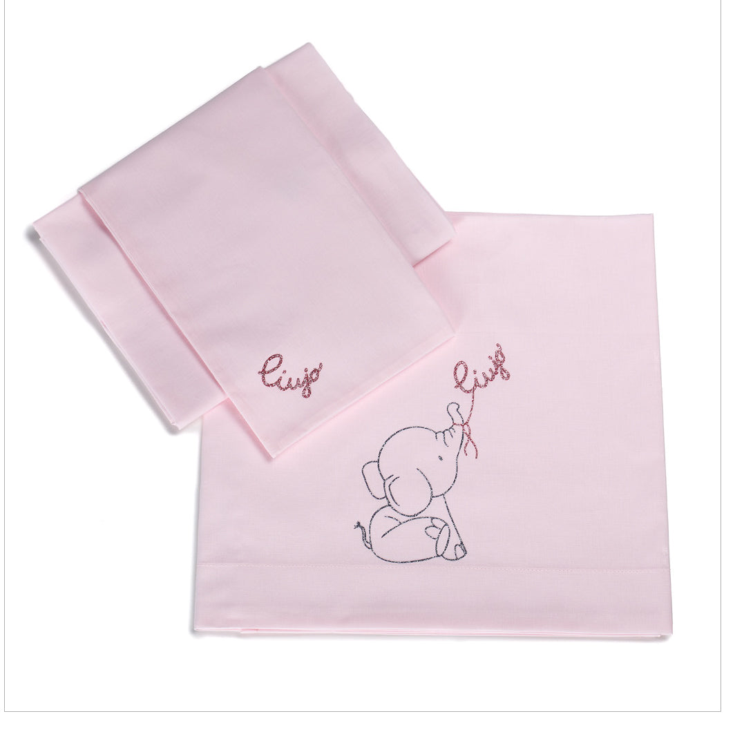 LIUJO Set Lenzuola 3pz Carrozzina ELEFANTINO - rosa