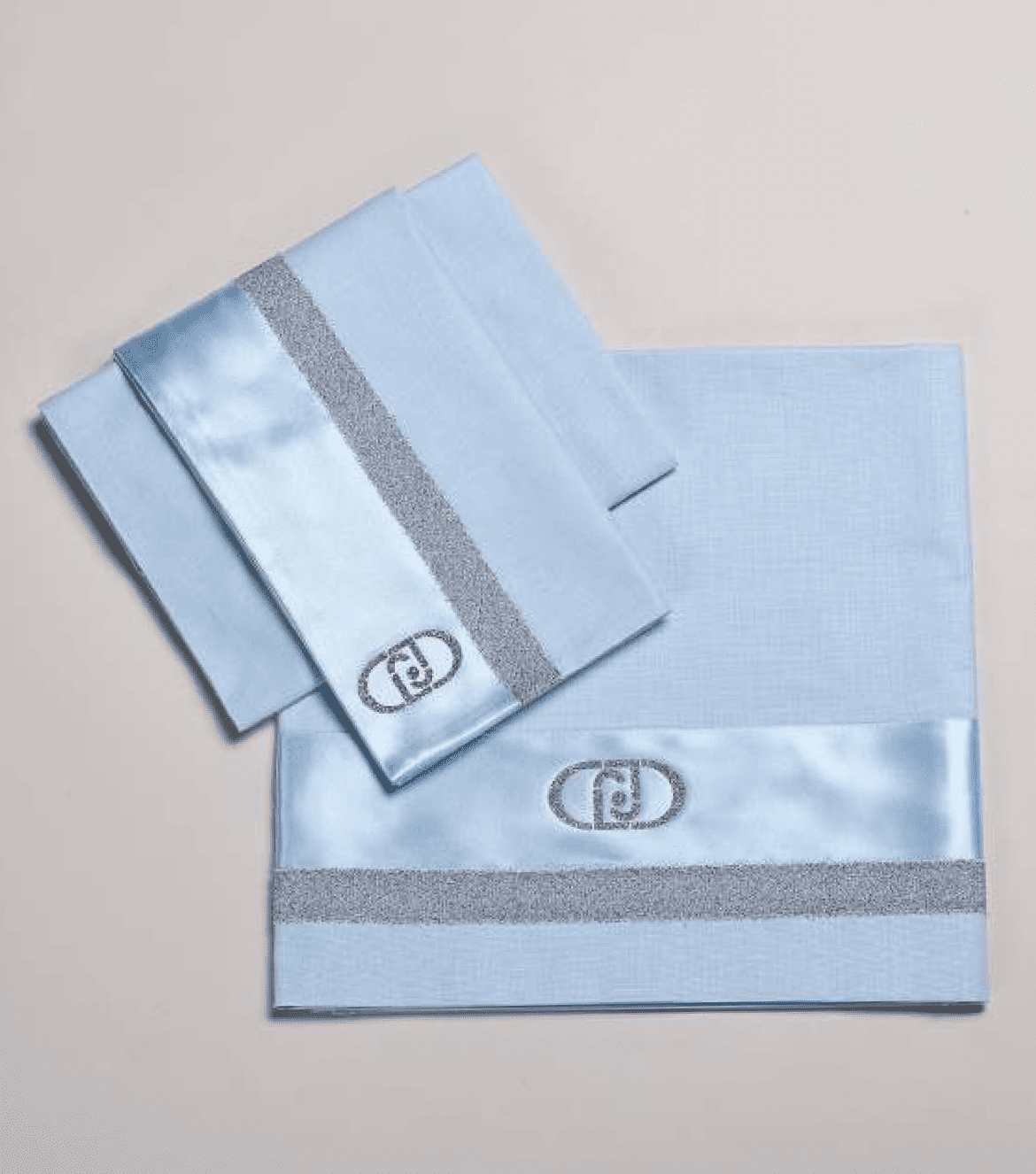 LIUJO Set Lenzuola 3pz Carrozzina RASO LUREX - BL580B - colore azzurro