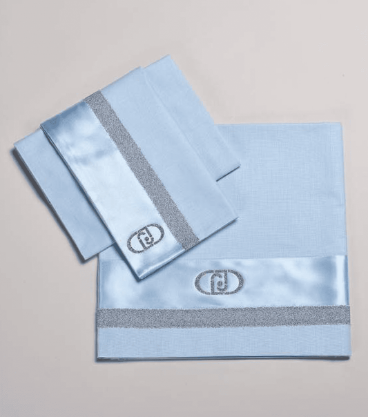 LIUJO Set Lenzuola 3pz Carrozzina RASO LUREX - BL580B - colore azzurro