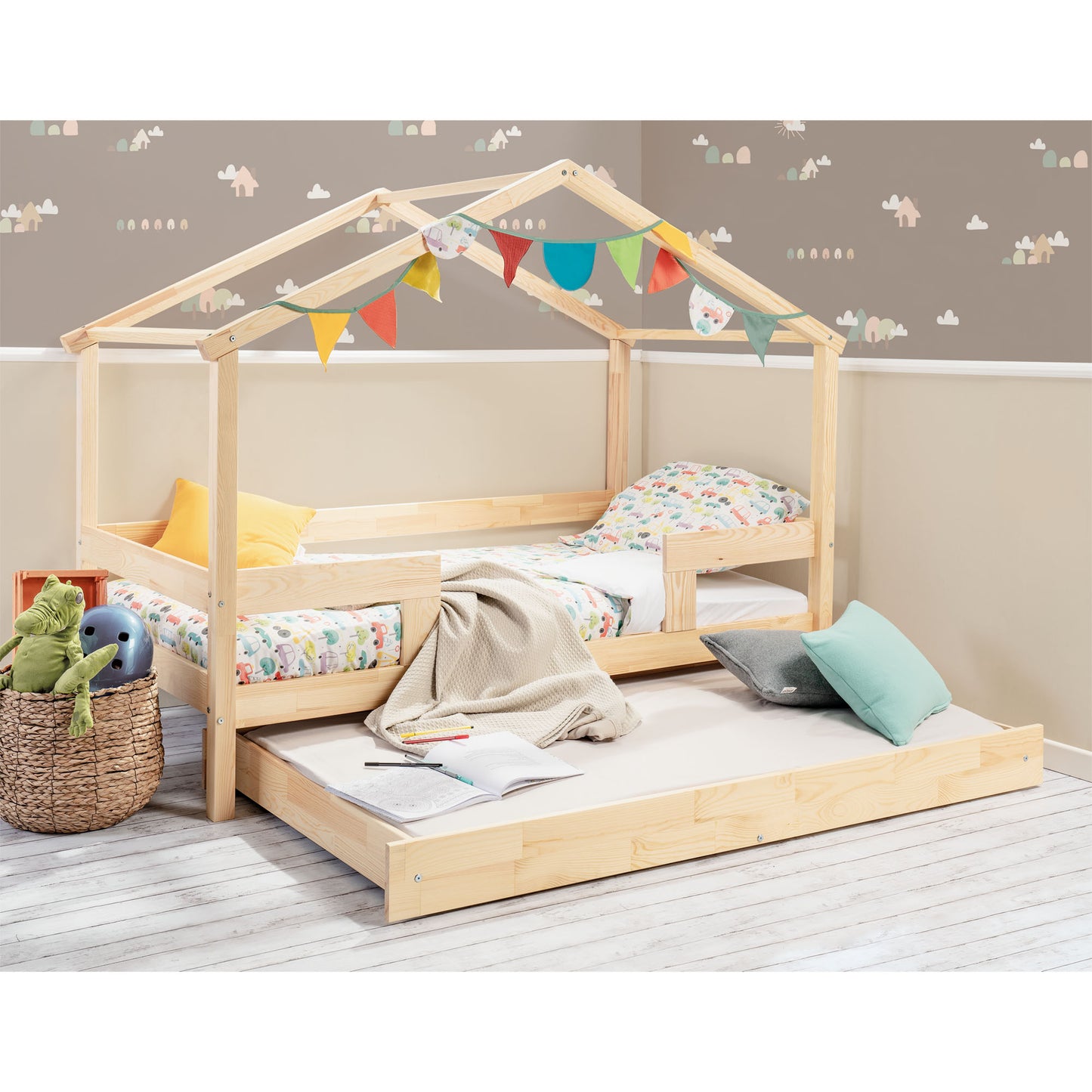 PICCI Letto JUNIOR legno con cassetto uso lettino Cottage - SBIANCATO - inclusi DOPPI Materassi
