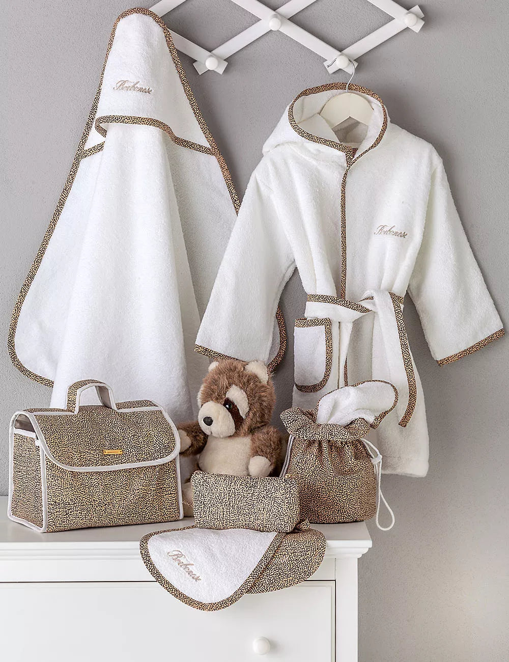 Borbonese Kids - 20 - Accappatoio neonato quadrato SPLENDIDO - marrone