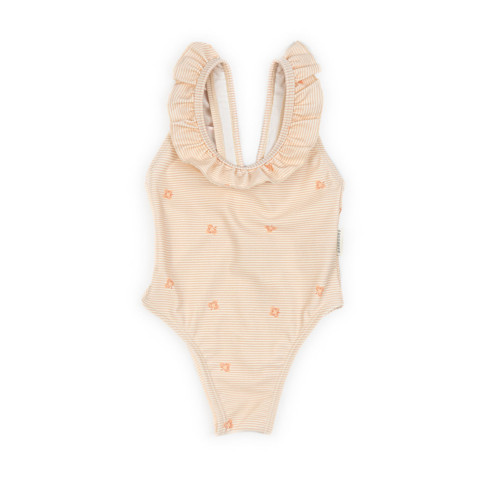 Bamboom Costume intero Tutina da mare bimba spalle volant - 976 - STRIPE AND LEAVES 433