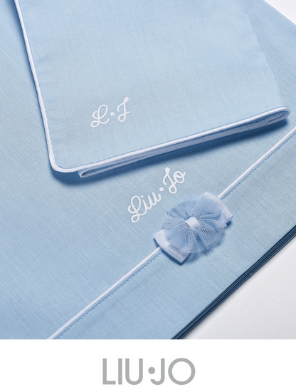 LIUJO Set Lenzuola 3pz Carrozzina FIOCCO - BL632C - azzurro scelta multipla