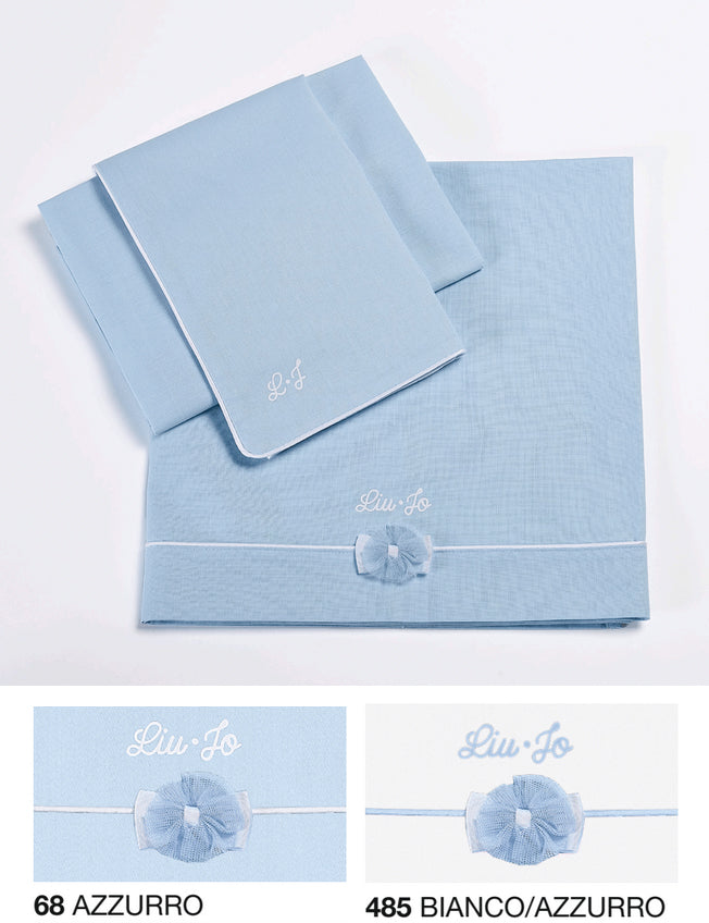 LIUJO Set Lenzuola 3pz Carrozzina FIOCCO - BL632C - azzurro scelta multipla