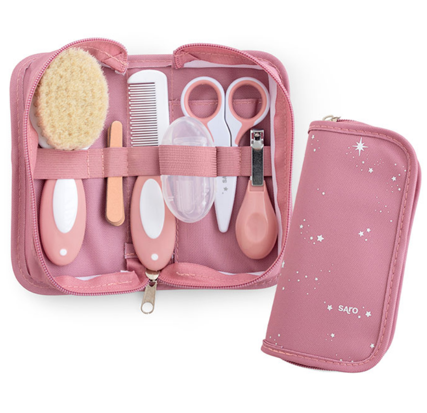 Saro - Manicure, spazzola e pettine e cura - Borsa da toilette per bambini - rosa