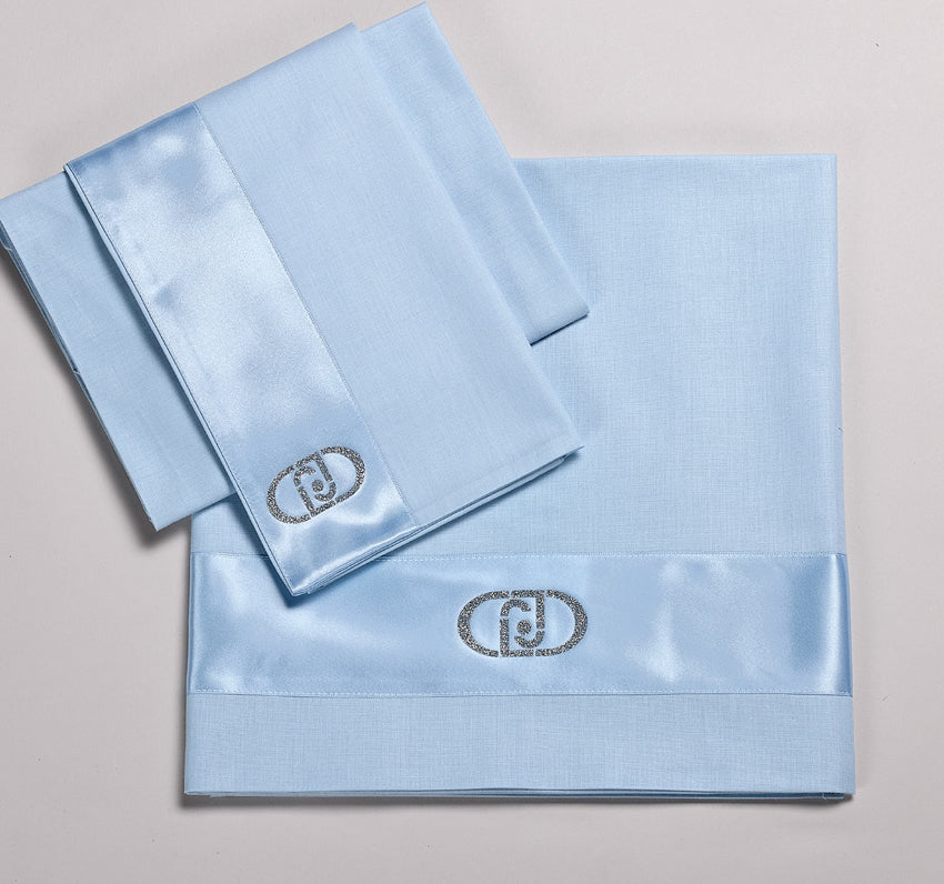 LIUJO Set Lenzuola 3pz Carrozzina RASO - BL597B - colore azzurro