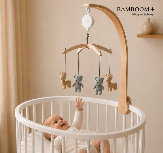 Bamboom Giostrina in legno con toys a maglia di Bambù - new