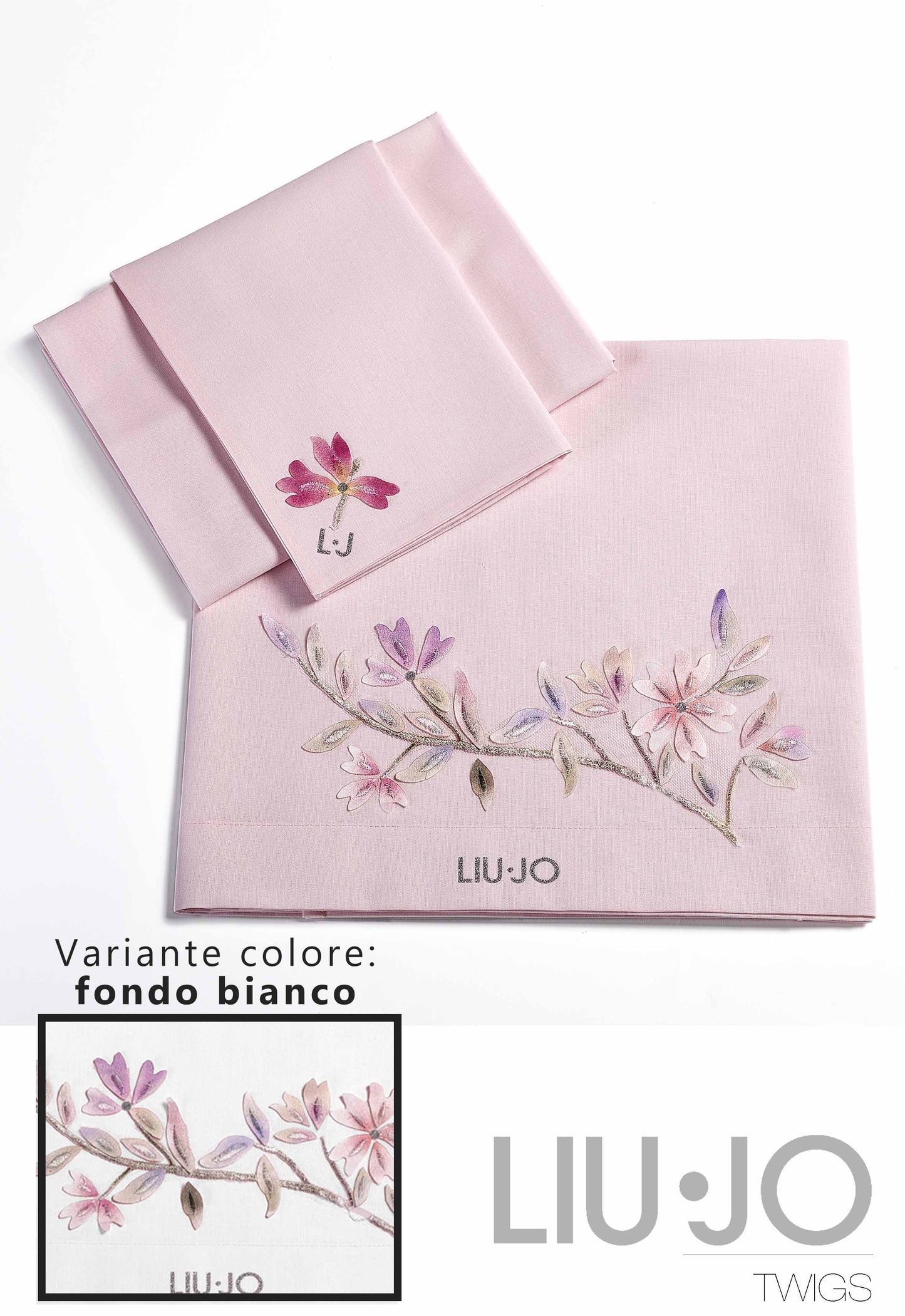 LIUJO Set Lenzuola 3pz Carrozzina TWIGS - BL652C - colore fondo BIANCO