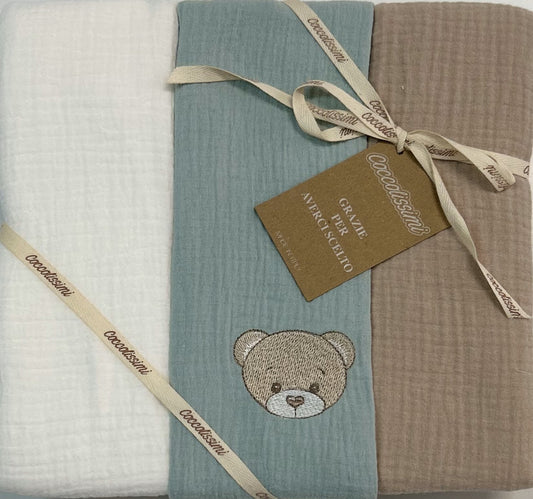 Coccolissimi - tris Mussola Muslin multiuso - serie TEDDY - colore agave