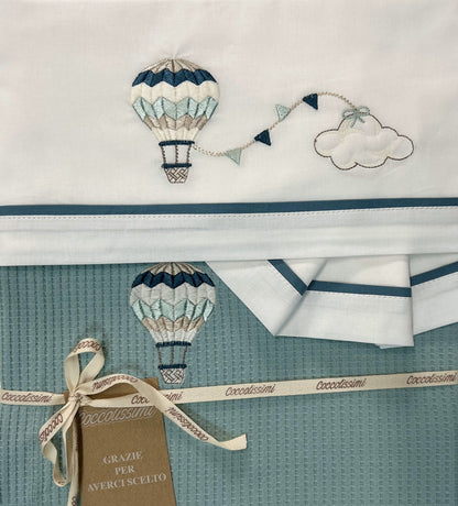 COCCOLISSIMI kit Lettino Coperta Piquet + lenzuola coordinate - Ballon Agave