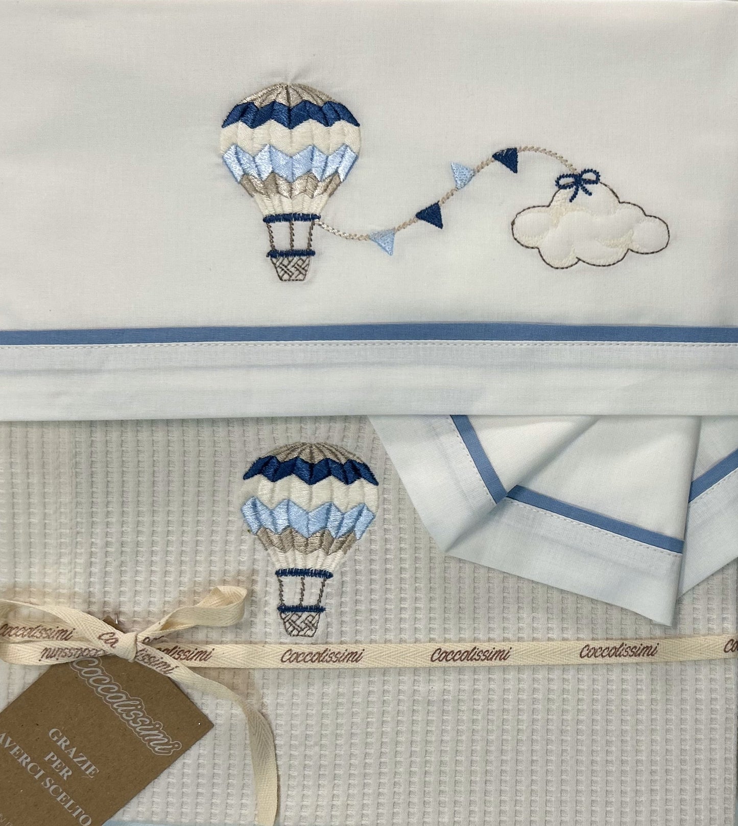 COCCOLISSIMI kit Culla Carrozzina Coperta Piquet + lenzuola coordinate - Ballon avio