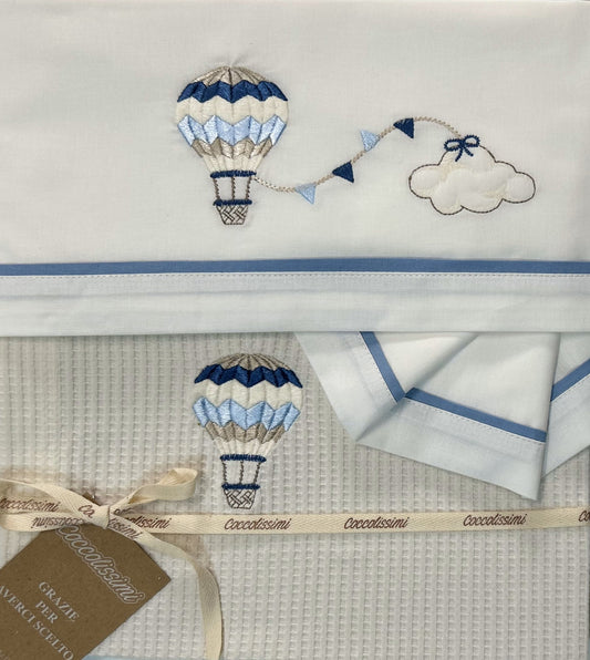 COCCOLISSIMI kit Culla Carrozzina Coperta Piquet + lenzuola coordinate - Ballon avio