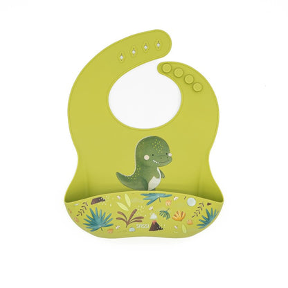 SASSI Bavaglino in silicone con tasca – Dinosauro Cracky
