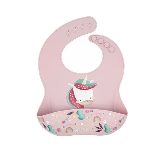 SASSI Bavaglino in silicone con tasca – Unicorno Sparkly