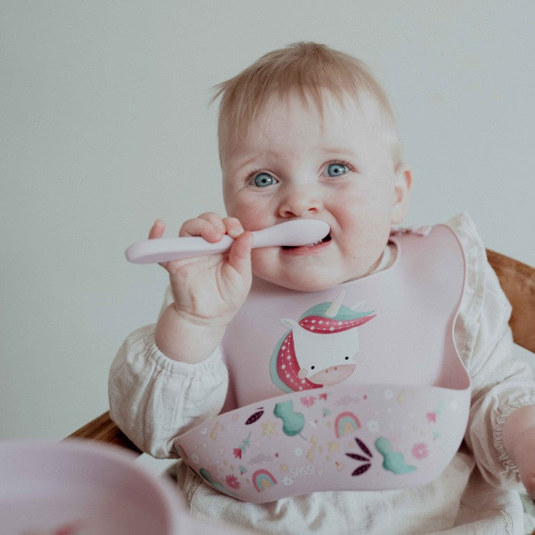 SASSI Bavaglino in silicone con tasca – Unicorno Sparkly