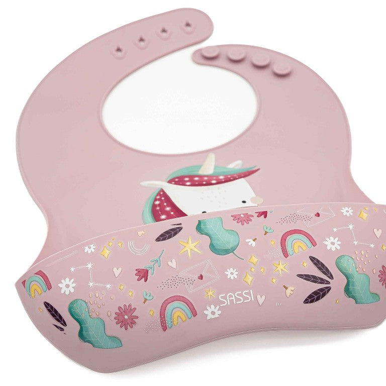 SASSI Bavaglino in silicone con tasca – Unicorno Sparkly