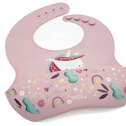 SASSI Bavaglino in silicone con tasca – Unicorno Sparkly