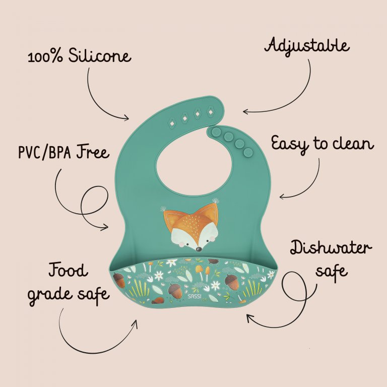 SASSI Bavaglino in silicone con tasca – VOLPE CRUNCHY