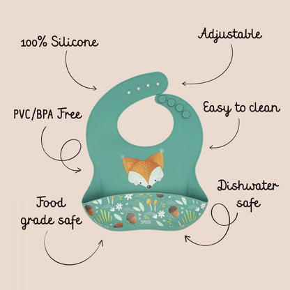 SASSI Bavaglino in silicone con tasca – VOLPE CRUNCHY