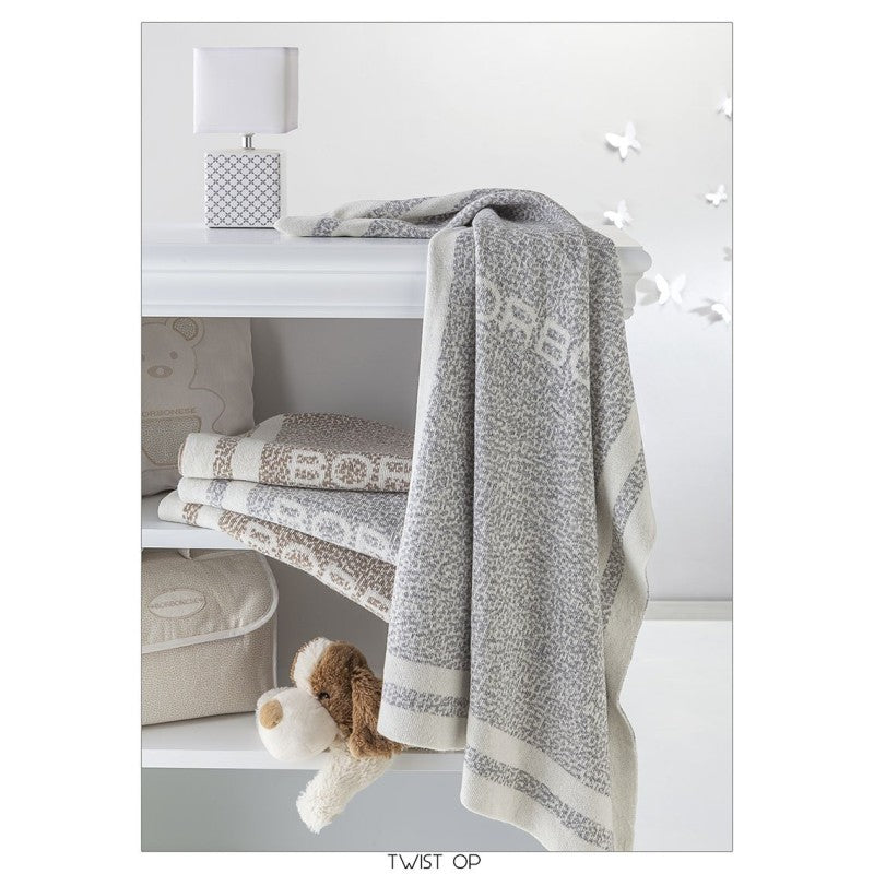 Borbonese Kids - Copertina JACQUARD in lana e cachemire - TWIST - marrone nocciola