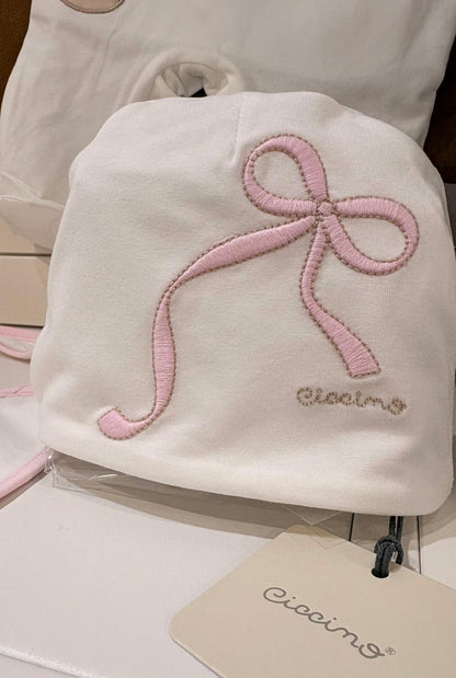 CICCINO Cappellino Neonata - bianco rosa