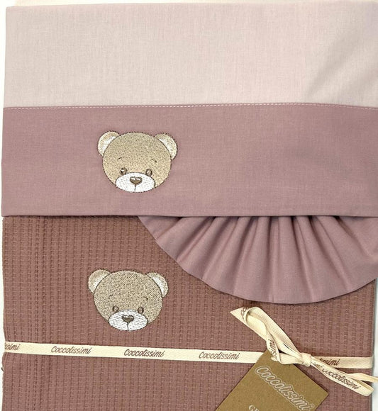 COCCOLISSIMI kit Lettino Coperta Piquet + lenzuola coordinate - Teddy Old Rose