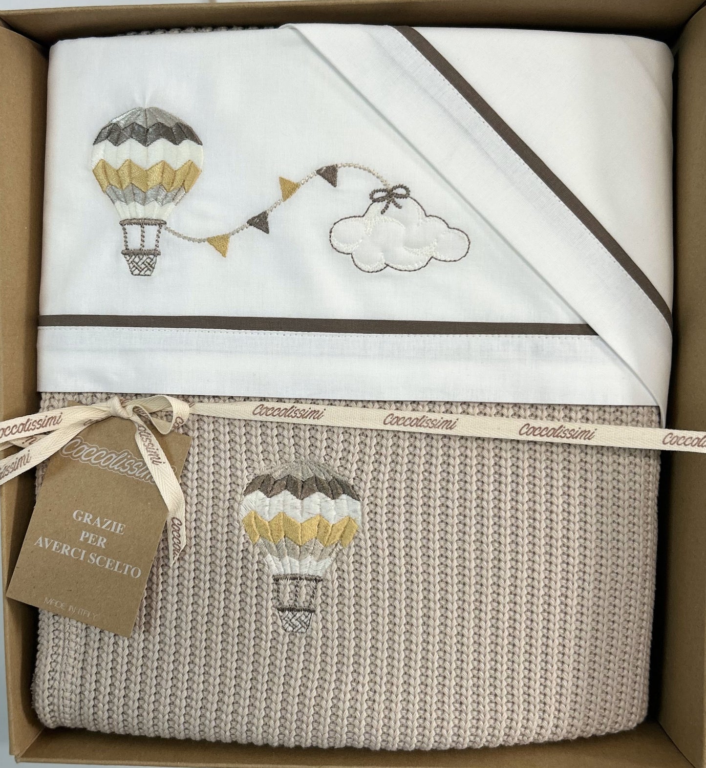 COCCOLISSIMI Lettino Coperta con lenzuola coordinate - Balloon Moka