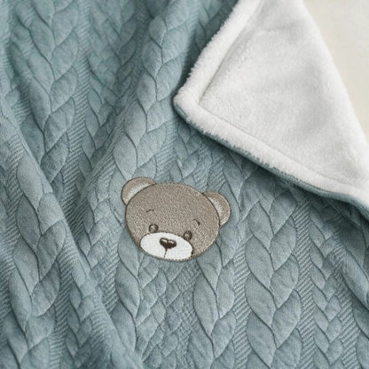 COCCOLISSIMI - coperta Treccia foderata sherpa - culla / carrozzina TEDDY agave