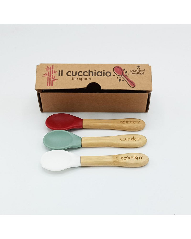 ECOMIKRO - Set cucchiai in bambu - 3pz - verde bordeaux bianco