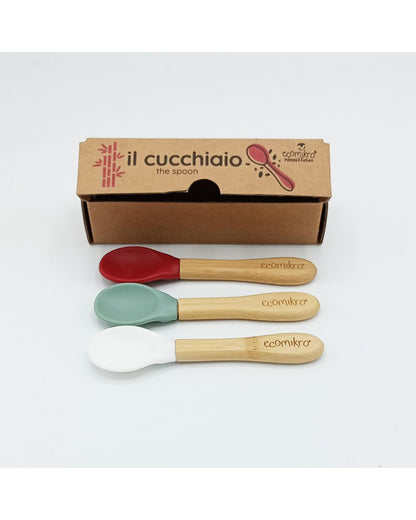ECOMIKRO - Set cucchiai in bambu - 3pz - verde bordeaux bianco