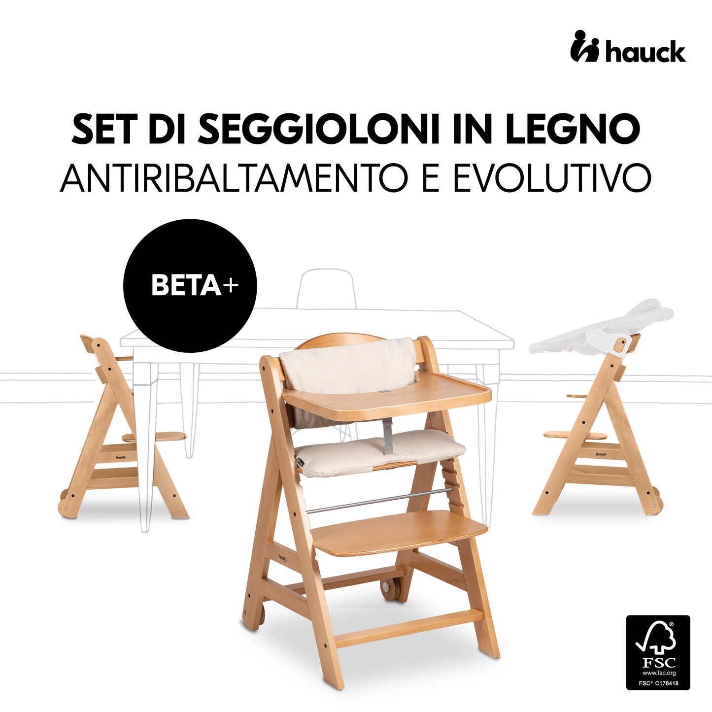 Hauck Set seggiolone evolutivo in legno Beta+ (6in1)