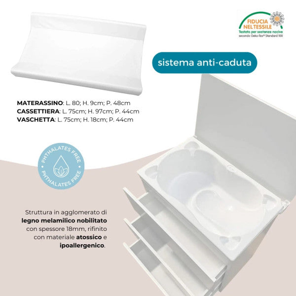 Coccolissimi - Bagnetto Fasciatoio mobile Dreamy 3 cassetti con coprifasciatoio in spugna OMAGGIO