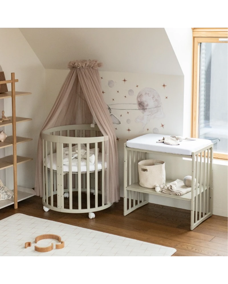 WALDIN - Culla EVOLUTIVA 7 in 1 con materassi - olive