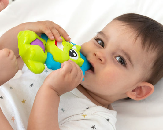 KIOKIDS - Massaggiagengive musicale dinosauro verde e blu