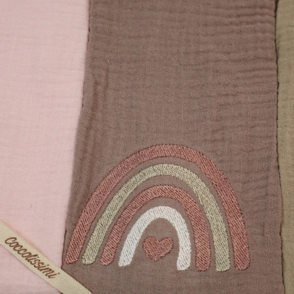 COCCOLISSIMI - tris Mussola Muslin multiuso - serie RAINBOW - colore OLD ROSE