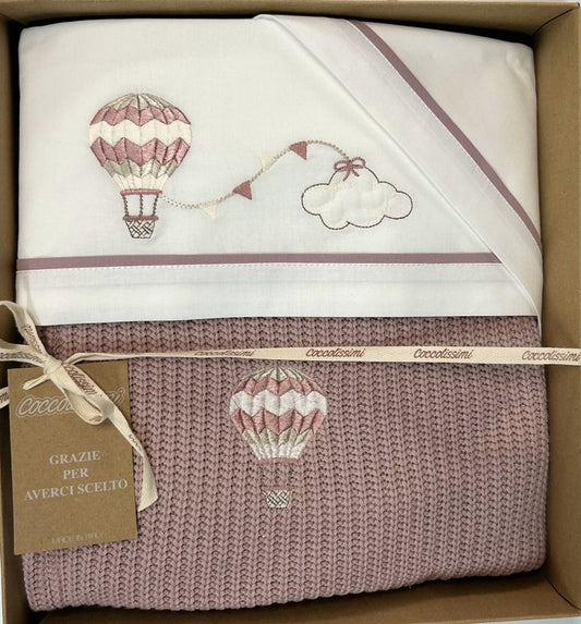 COCCOLISSIMI kit Culla Carrozzina Coperta + lenzuola coordinate - Balloon Old Rose