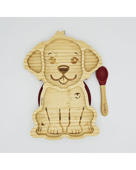 ECOMIKRO - Piatto con cucchiaio bambù CANE - bordeaux